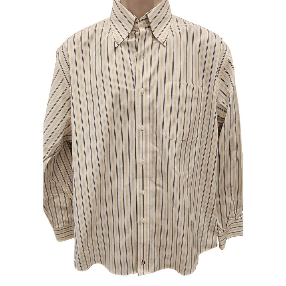 Vintage nautica yellow striped wrinkle free long sleeve dress shirt 16.5 - 33